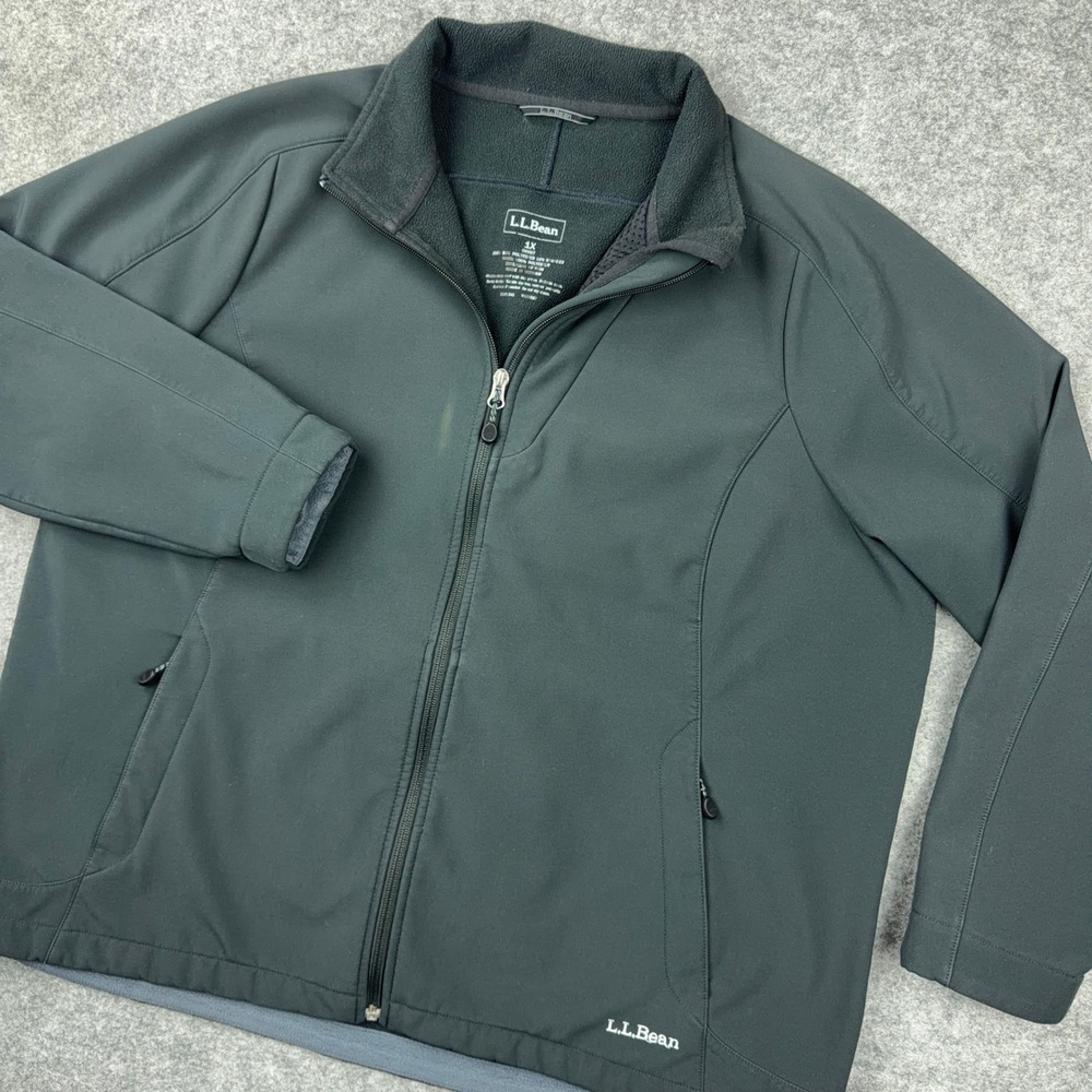 LL Bean Jacket Womens 1X Black Softshell Fleece Lined Full Zip Outdoor Hiking